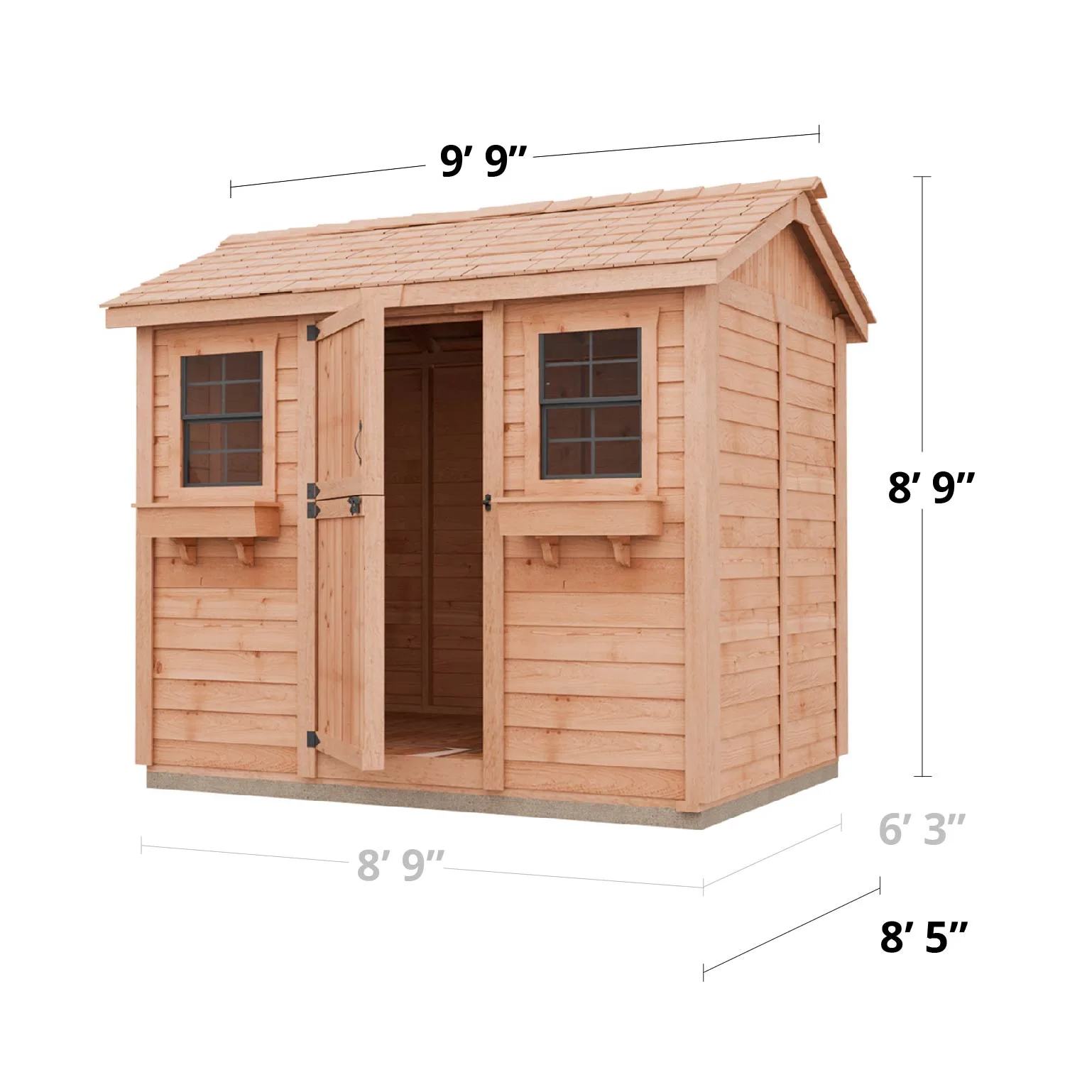 9×6 Western Red Cedar – Cabana Shed – Poolside Storage & Utility Kit 26 CB96 Product Dimension Graphics 1500x1500 1