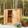 Wooden garden shed with open doors