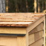 Cedar shed with wooden shingle roof