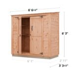 Wooden storage shed with dimensions shown