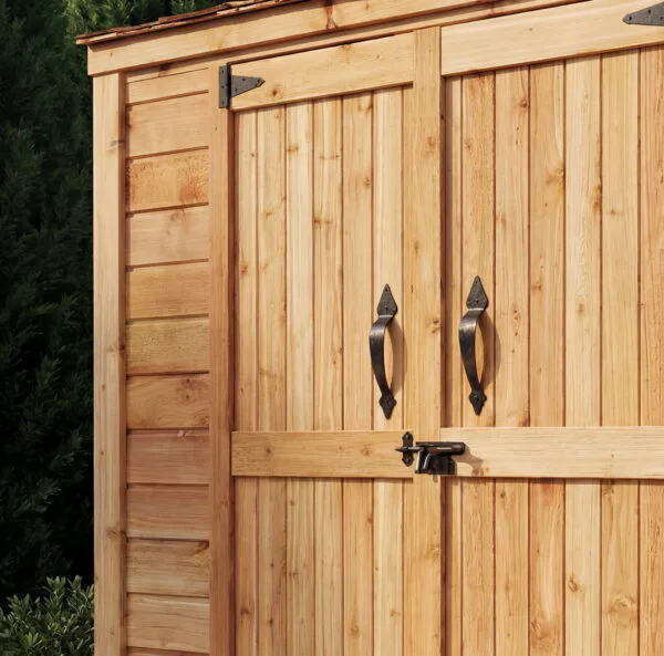 6×3 Western Red Cedar Grand Garden Chalet – Elegantly Crafted Storage Shed 7 Small Cedar Garden Shed 6ft x 3ft made from Western Red Cedar closeup view