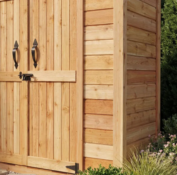 6×3 Western Red Cedar Grand Garden Chalet – Elegantly Crafted Storage Shed 19 Small Cedar Garden Shed 6ft x 3ft made from Western Red Cedar closeup view