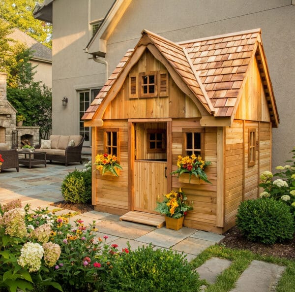 Lauren's Cottage Cedar Playhouse | 9x9 1 Laurens Cottage 9x9 Playhouse Western Red CEdar Outdoor Living Today Childrens Playhouse 1