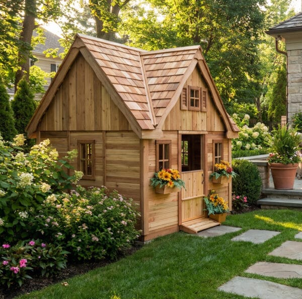 Lauren's Cottage Cedar Playhouse | 9x9 2 Laurens Cottage 9x9 Playhouse Western Red CEdar Outdoor Living Today Childrens Playhouse 2 jpg