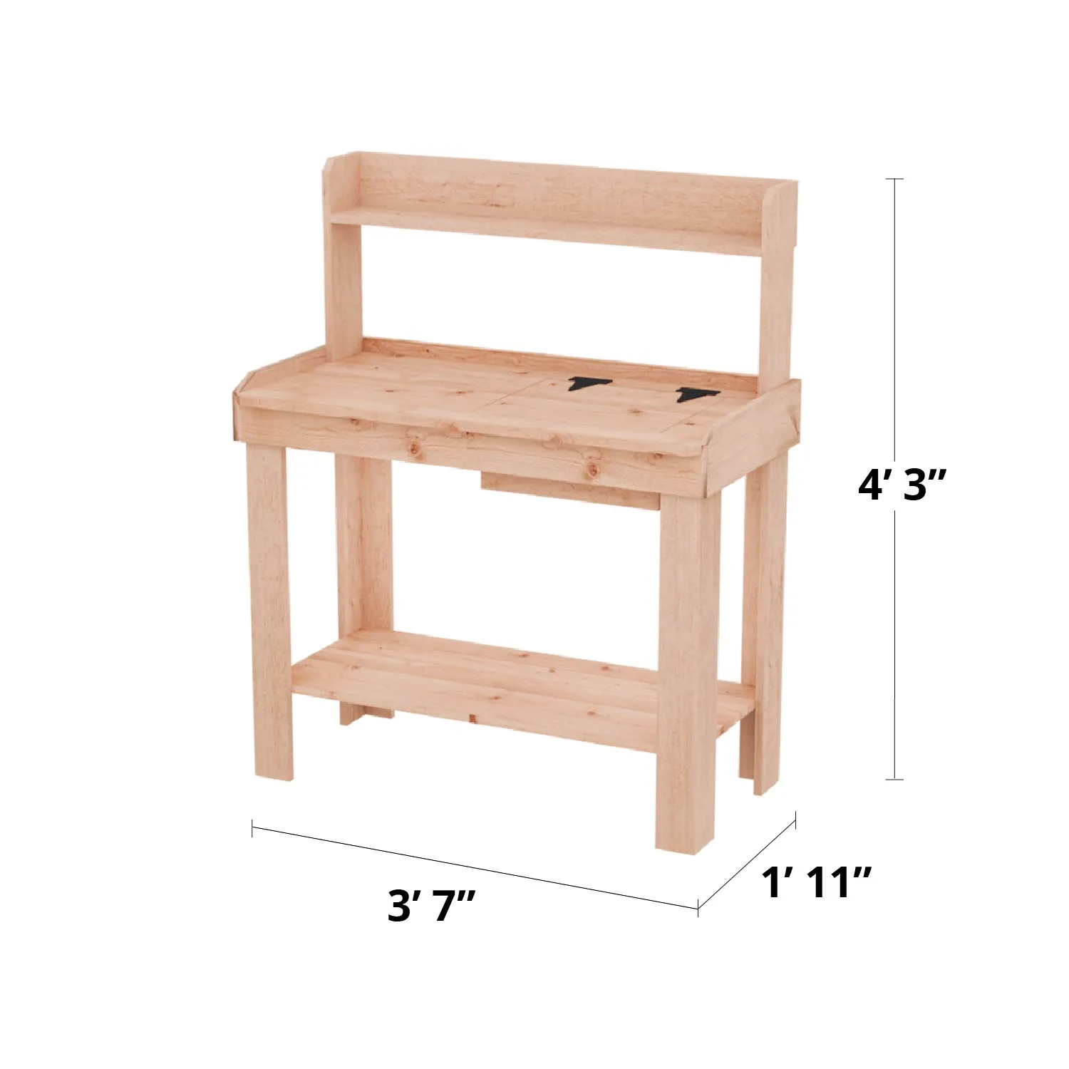 4×2 Western Red Cedar Potting Bench – Outdoor Garden Workstation 21 P42 Product Dimension Graphics 1500x1500 1