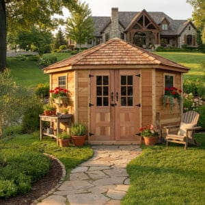 9×9 Western Red Cedar – Penthouse Shed – Corner Storage & Garden Tool Kit