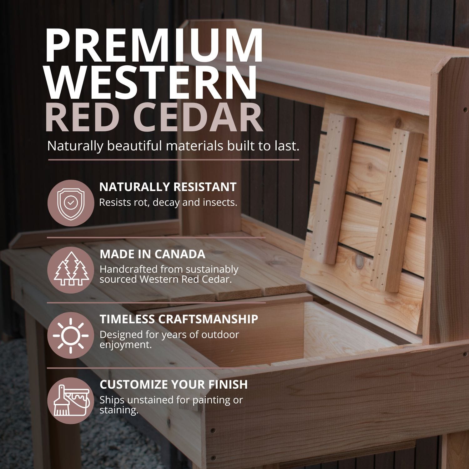 4×2 Western Red Cedar Potting Bench – Outdoor Garden Workstation 8 Premium Western Red Cedar potting bench