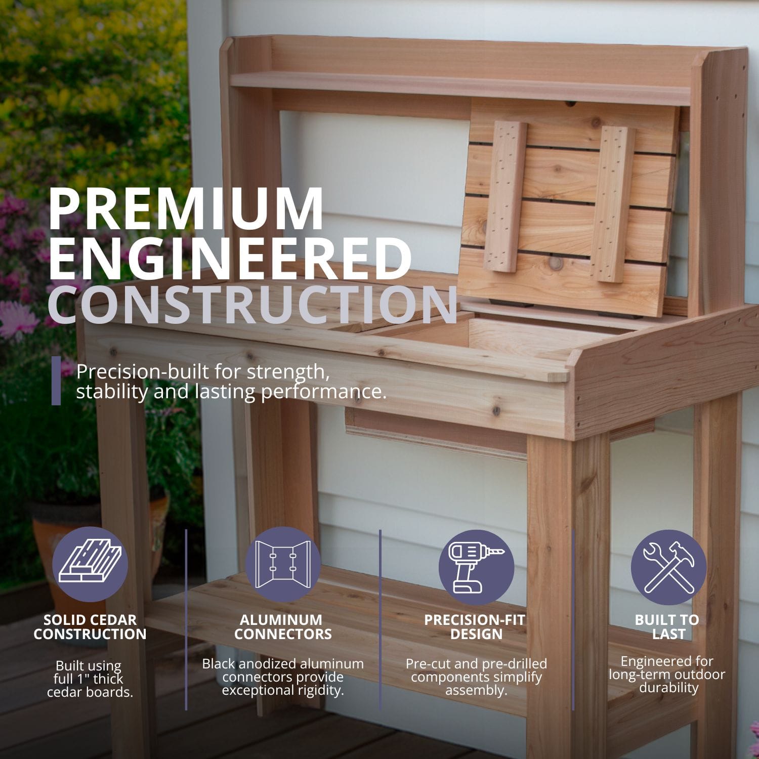 4×2 Western Red Cedar Potting Bench – Outdoor Garden Workstation 10 Premium engineered cedar potting bench