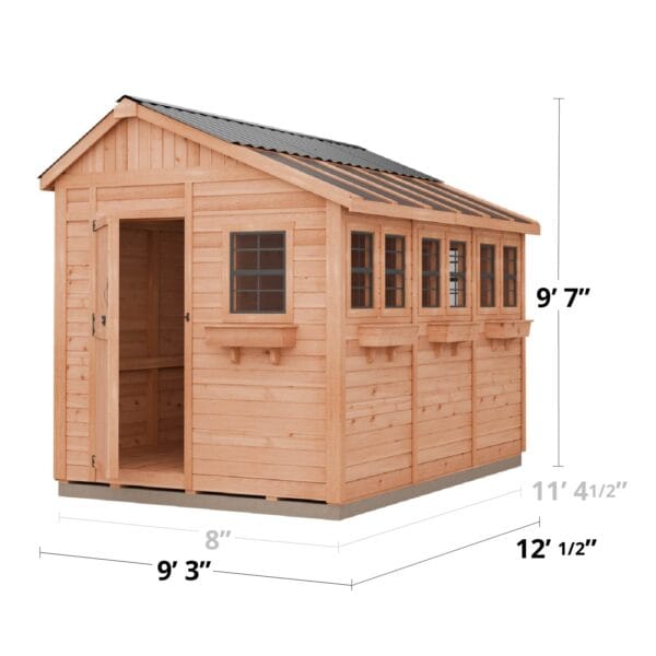 8×12 Western Red Cedar – Sunshed Garden Shed – Sunlit Workspace & Greenhouse Kit 19 SSGS812 METAL Product Dimension Graphics 1500x1500 18