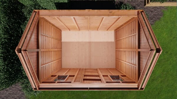 12×8 Western Red Cedar – Cabana Shed – Poolside Storage & Utility Kit 10 cb128 overhead 2