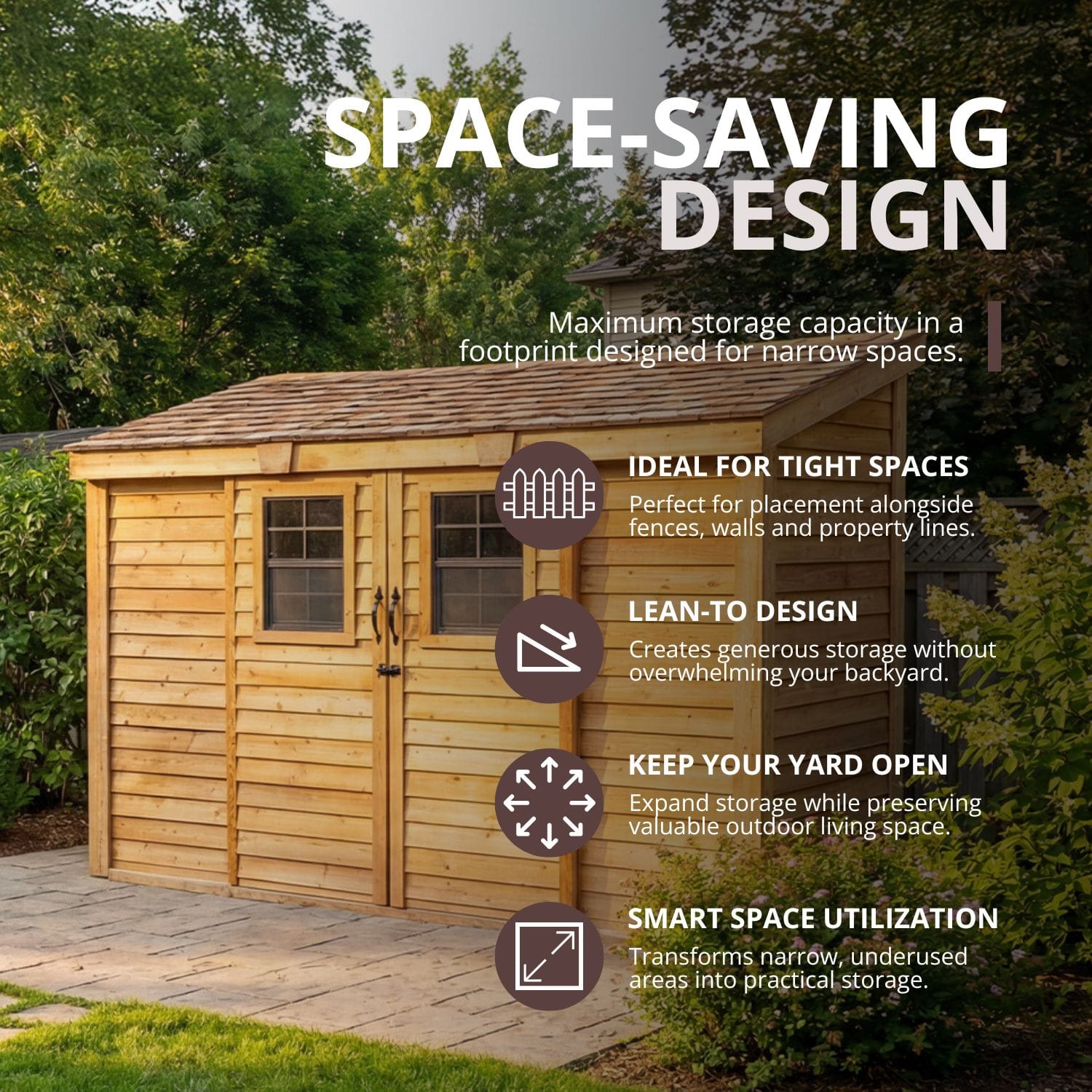 12×4 Western Red Cedar – SpaceSaver Shed – Lean-To Sliding Door Storage Kit 4 Spacesaver Lean to Shed with Sliding Door 12x4ft Shed Kit cedar roof Outdoor Living Today Lean To Shed Western Red Cedar Feature Cards 1 3