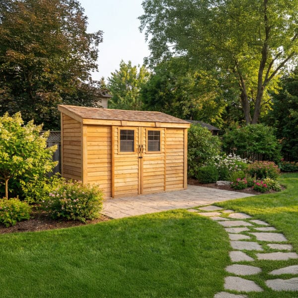 Spacesaver Lean to Shed with Sliding Door 12x4ft Shed Kit cedar roof Outdoor Living Today front Sloping Roof Lean To Shed Western Red Cedar 1