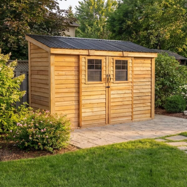 Spacesaver Lean to Shed with Sliding Door 12x4ft Shed Kit cedar roof Outdoor Living Today front Sloping Roof Lean To Shed Western Red Cedar 13