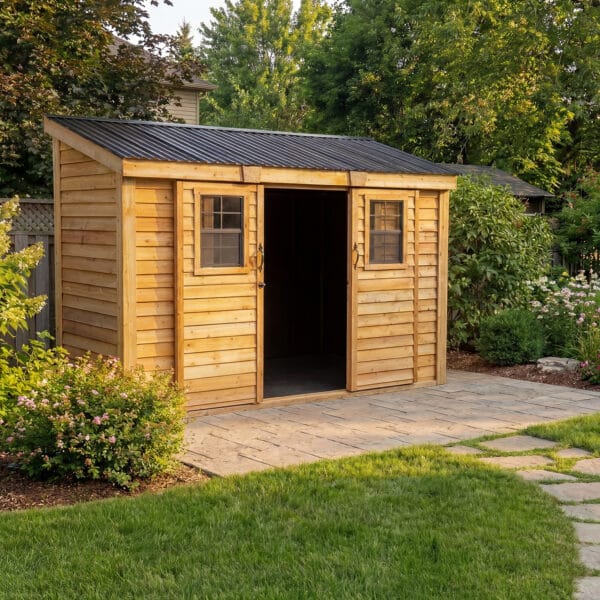 Spacesaver Lean to Shed with Sliding Door 12x4ft Shed Kit cedar roof Outdoor Living Today front Sloping Roof Lean To Shed Western Red Cedar 16