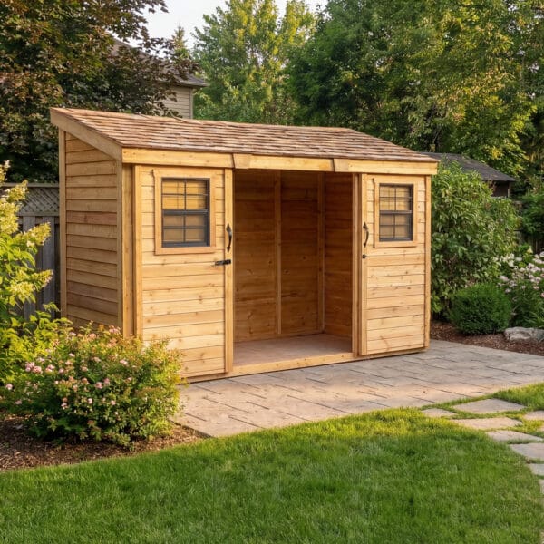 Spacesaver Lean to Shed with Sliding Door 12x4ft Shed Kit cedar roof Outdoor Living Today front Sloping Roof Lean To Shed Western Red Cedar 17