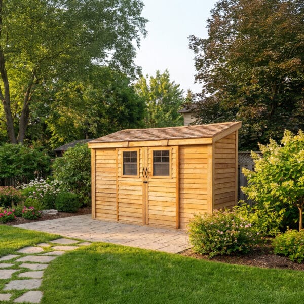 Spacesaver Lean to Shed with Sliding Door 12x4ft Shed Kit cedar roof Outdoor Living Today front Sloping Roof Lean To Shed Western Red Cedar 2