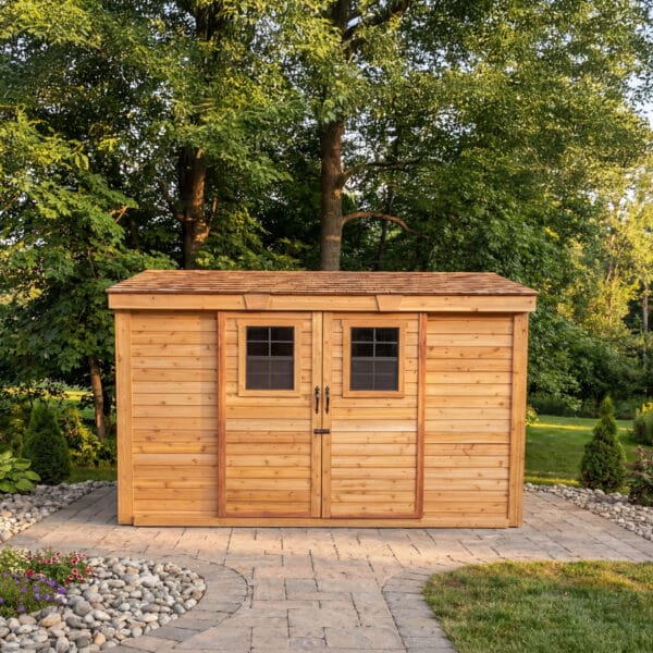 Spacesaver Lean to Shed with Sliding Door 12x4ft Shed Kit cedar roof Outdoor Living Today front Sloping Roof Lean To Shed Western Red Cedar 8