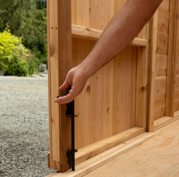 Hand opening wooden door latch