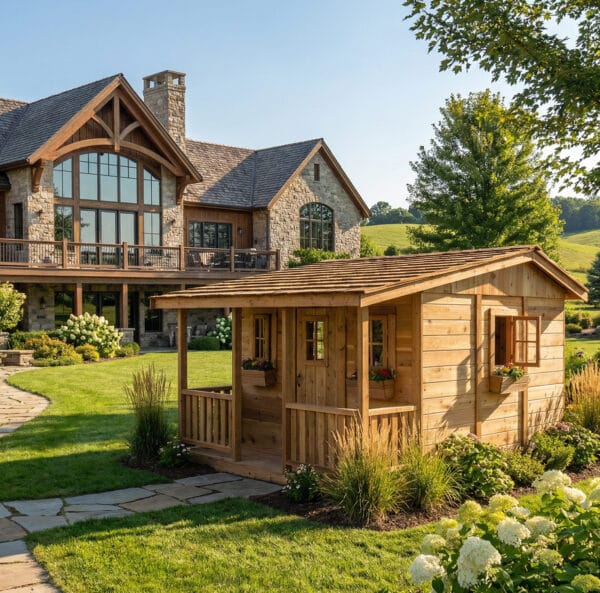 Cozy Cabin Playhouse & Sandbox | 7×9 2 Cozy Cabin Playhouse Western Red CEdar Outdoor Living Today Childrens Playhouse 7