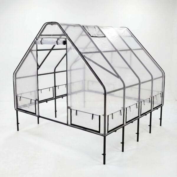 Greenhouse Cover and Black Metal Frame For Raised Garden Bed 8x8 5