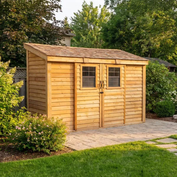 Spacesaver Lean to Shed with Sliding Door 12x4ft Shed Kit cedar roof Outdoor Living Today front Sloping Roof Lean To Shed Western Red Cedar 4