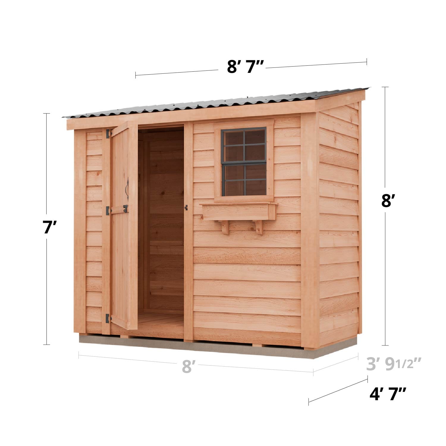 8×4 Cedar Shed - SpaceSaver Single Door – Lean-To Storage Kit 22 SS84S METAL Product Dimension Graphics 1500x1500 1