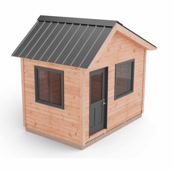 12×8 Saltbox Studio — Western Red Cedar Modern Outdoor Office 24 Small wooden shed with metal roof