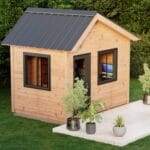 Wooden shed with modern design features.