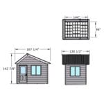 Shed design with dimensions and views.