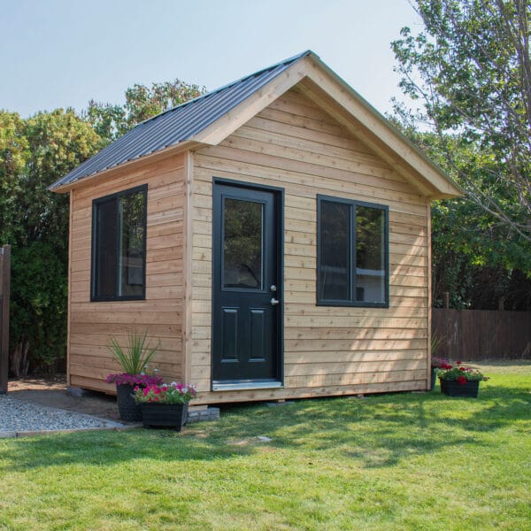 12×8 Saltbox Studio — Western Red Cedar Modern Outdoor Office 1 Modern wooden shed with black roof