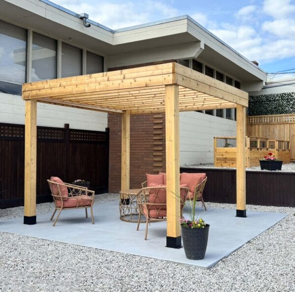 Western Red Cedar Urban Escape Pergola – Outdoor Shade Structure 6 Wooden pergola with seating area