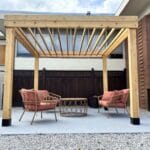Wooden pergola with cozy seating area
