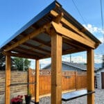 Wooden gazebo with metal roof