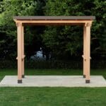 Cedar shelter in green garden setting