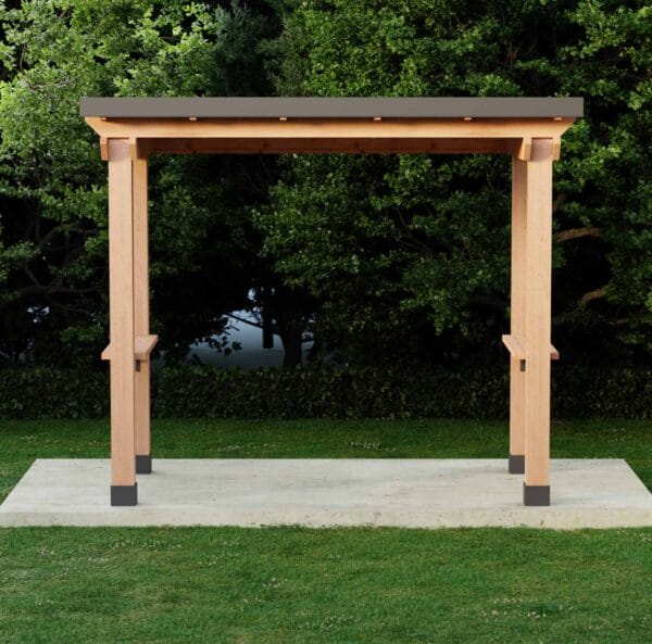 8x5 – Western Red Cedar – Grill Gazebo – Outdoor BBQ Shelter with Shelves 14 Cedar shelter in green garden setting