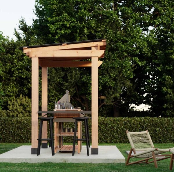 8x5 – Western Red Cedar – Grill Gazebo – Outdoor BBQ Shelter with Shelves 13 Cedar BBQ shelter in green garden