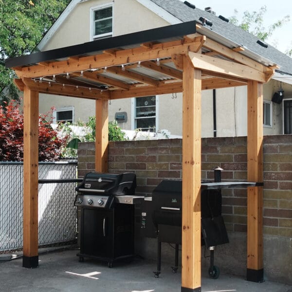 8x5 – Western Red Cedar – Grill Gazebo – Outdoor BBQ Shelter with Shelves 1 Wooden gazebo with grilling station