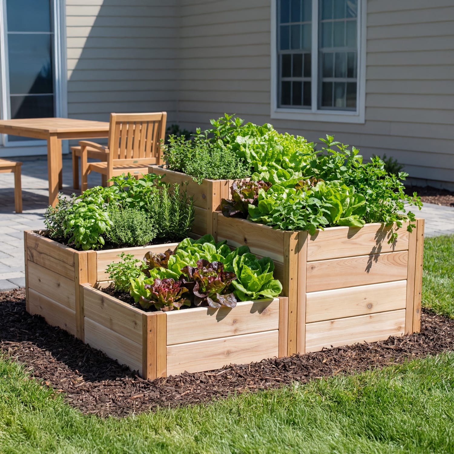 4 ft. x 4 ft. 3-Tier Wooden Raised Garden Bed Planter Kit