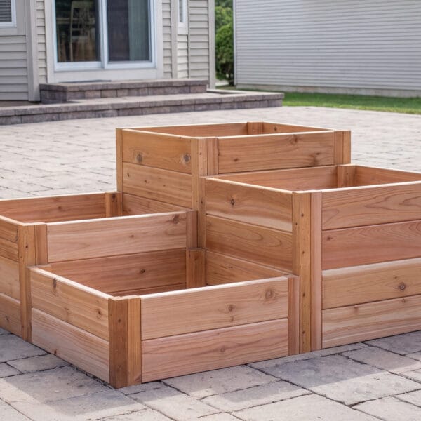 Tiered raised garden bed, western red cedar, front view