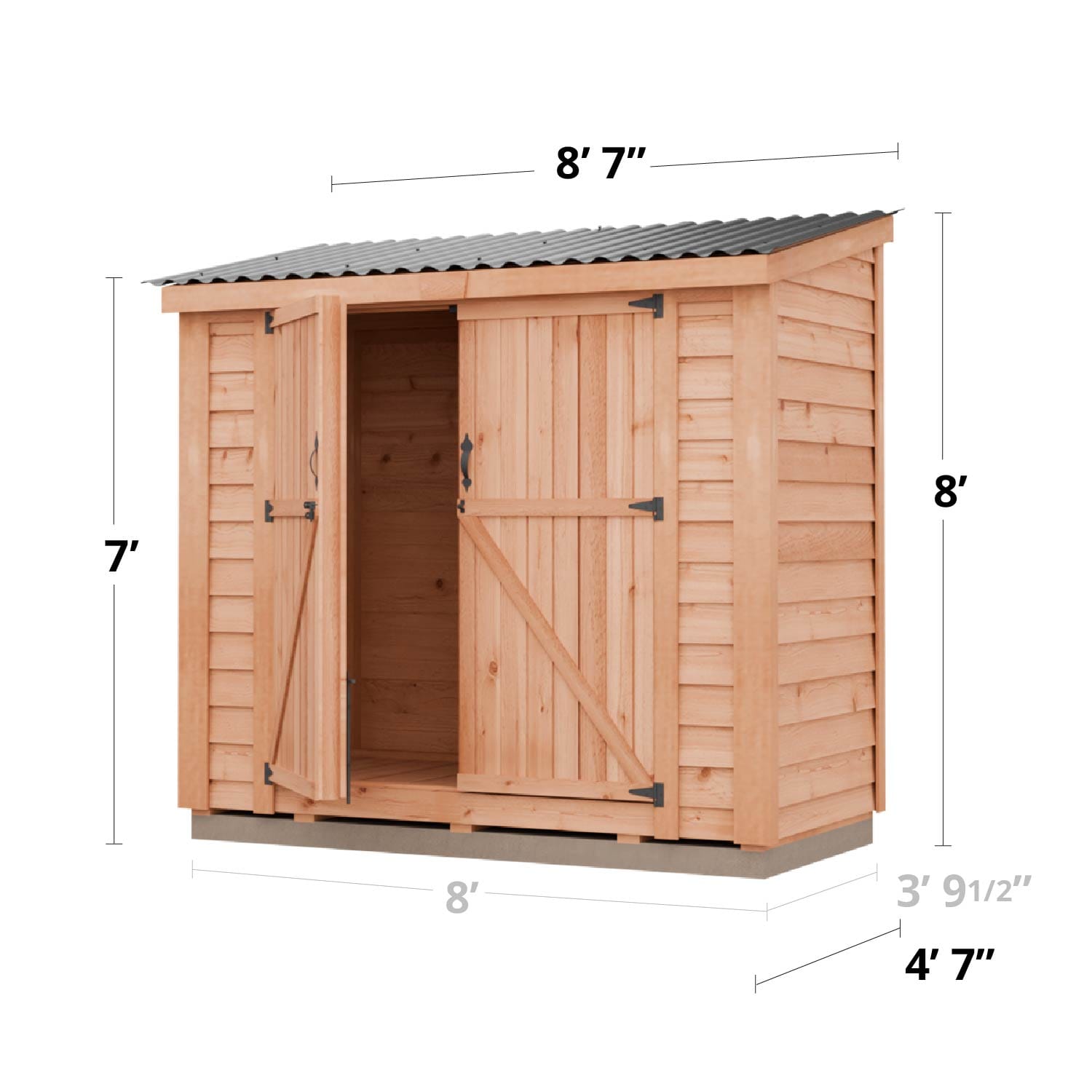 8×4 Cedar Shed - SpaceSaver Double Door – Lean-To Storage Kit 21 SS84D METAL Product Dimension Graphics 1500x1500 1
