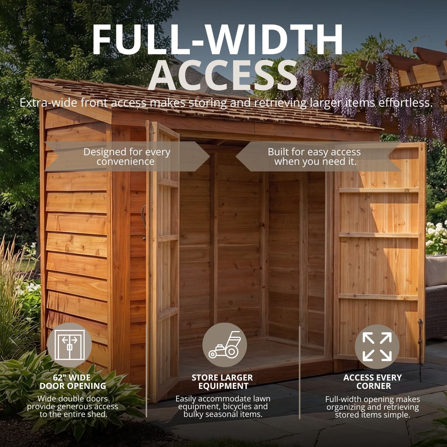 8×4 Cedar Shed - SpaceSaver Double Door – Lean-To Storage Kit 8 Cedar shed with wide door access