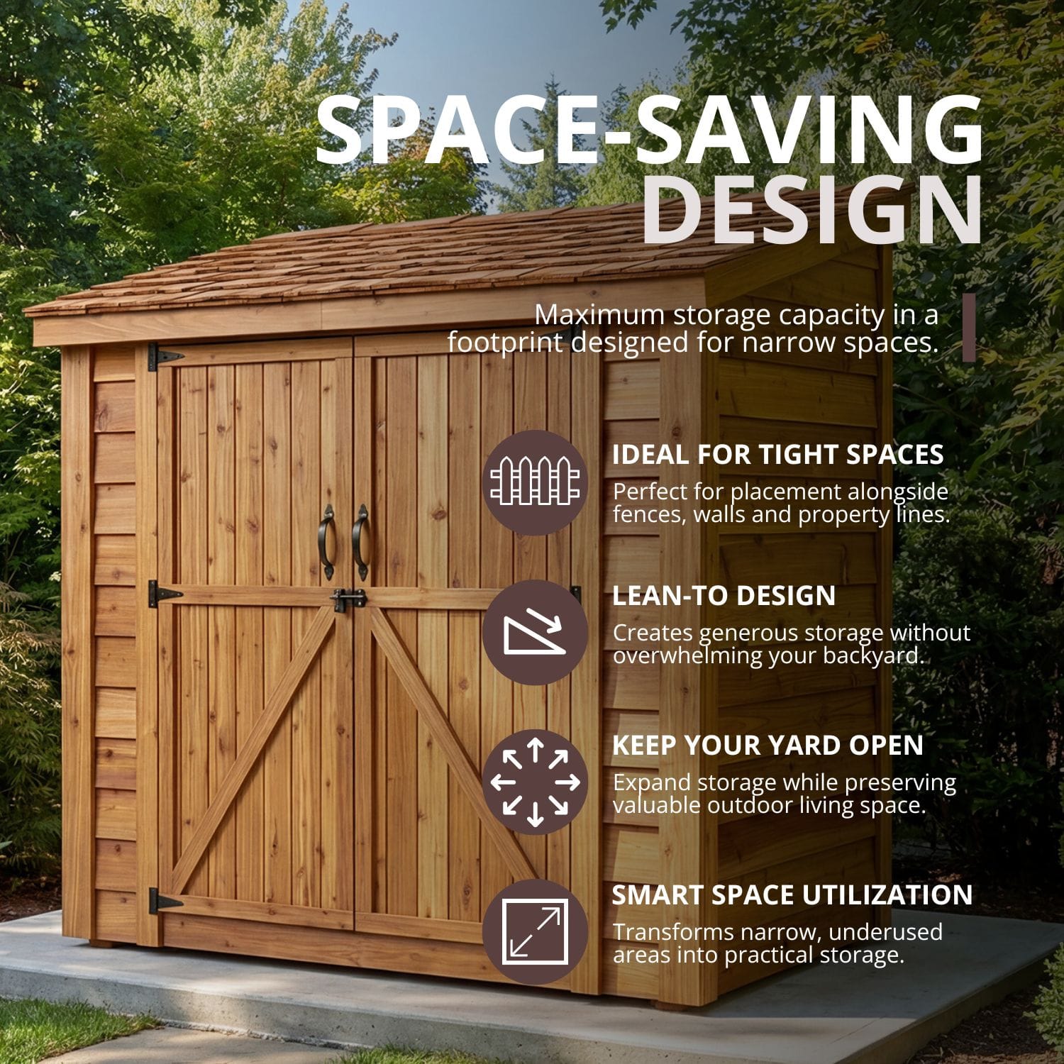 8×4 Cedar Shed - SpaceSaver Double Door – Lean-To Storage Kit 2 Compact cedar shed for outdoor storage