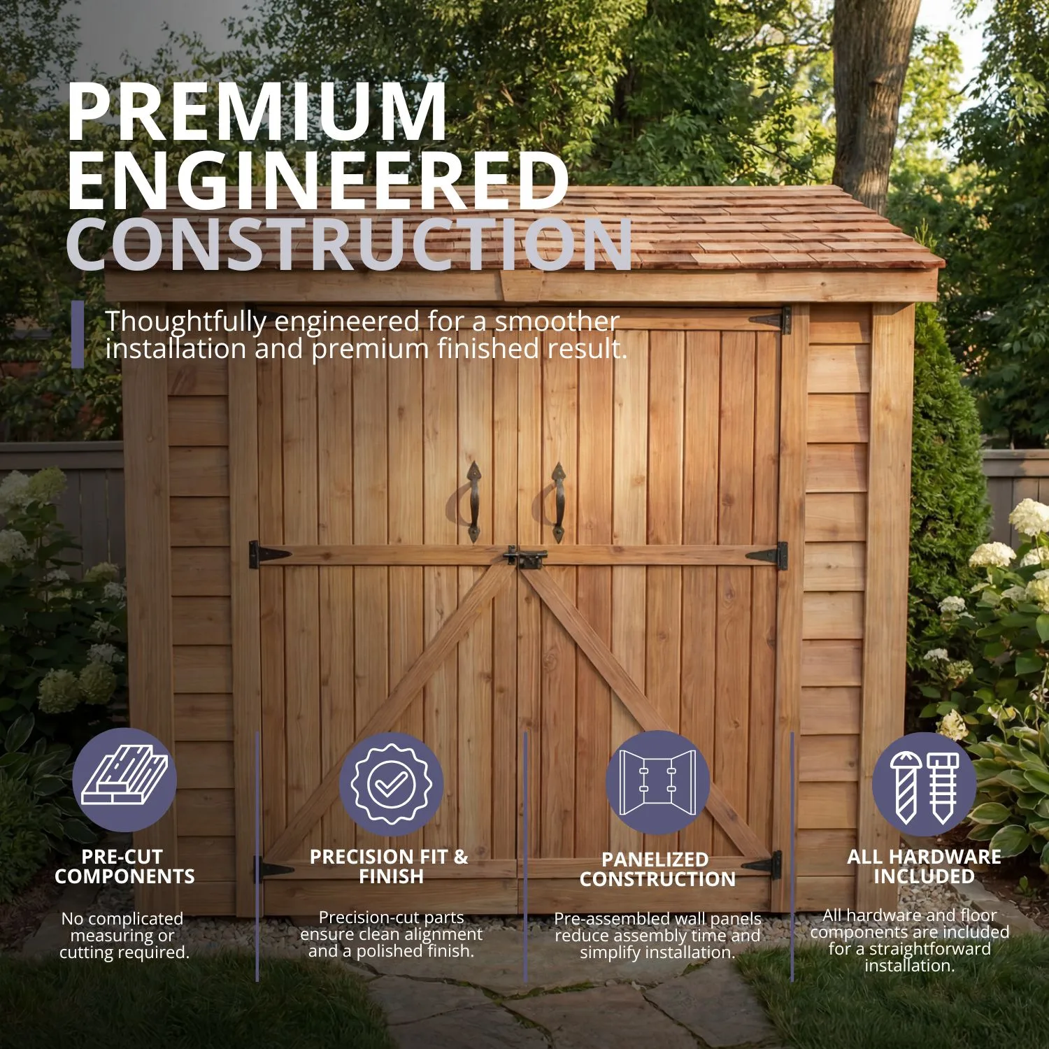 8×4 Cedar Shed – SpaceSaver Double Door Lean-To Storage Kit