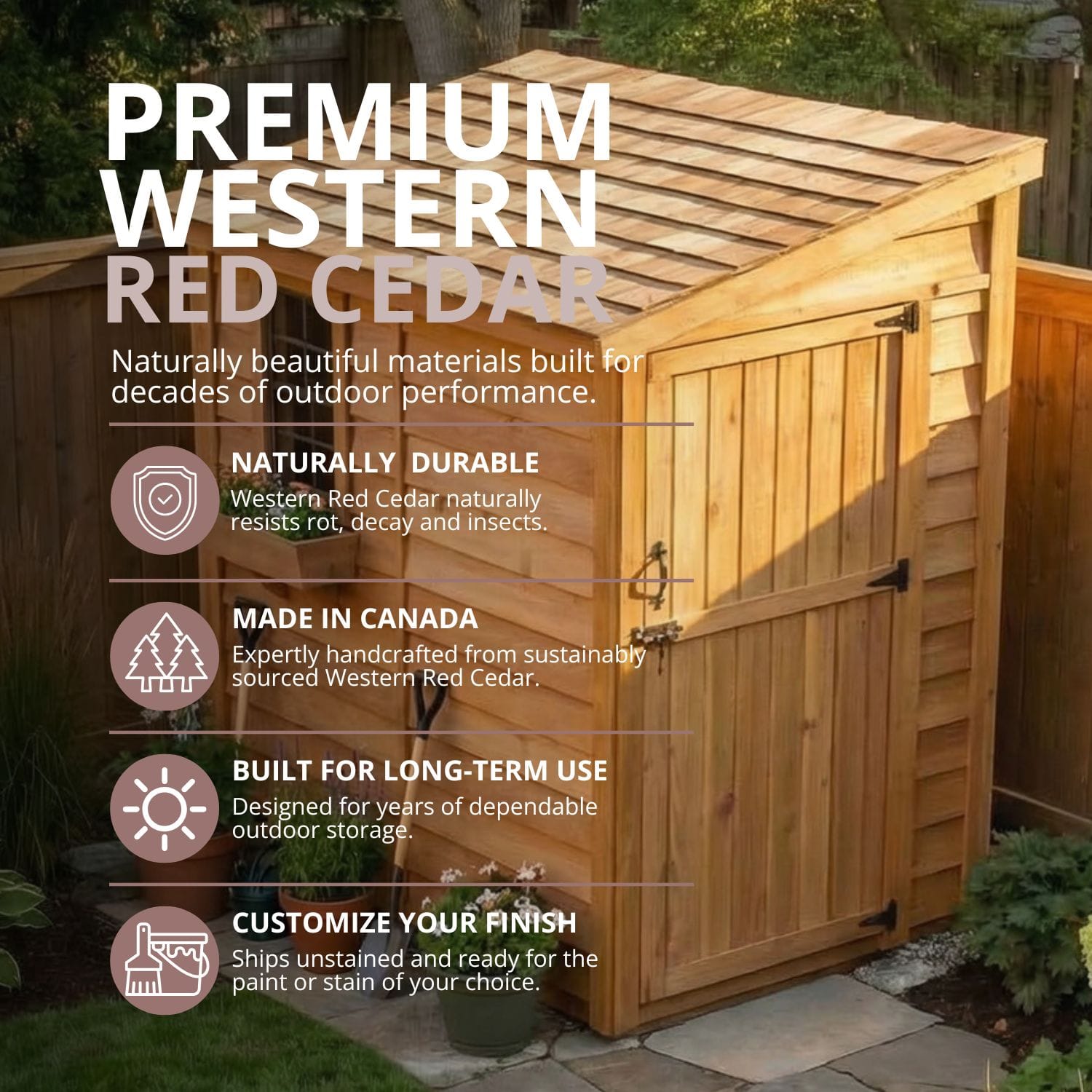 8×4 Cedar Shed - SpaceSaver Side Door – Lean-To Storage Kit 10 Wooden shed with side door, outdoors.