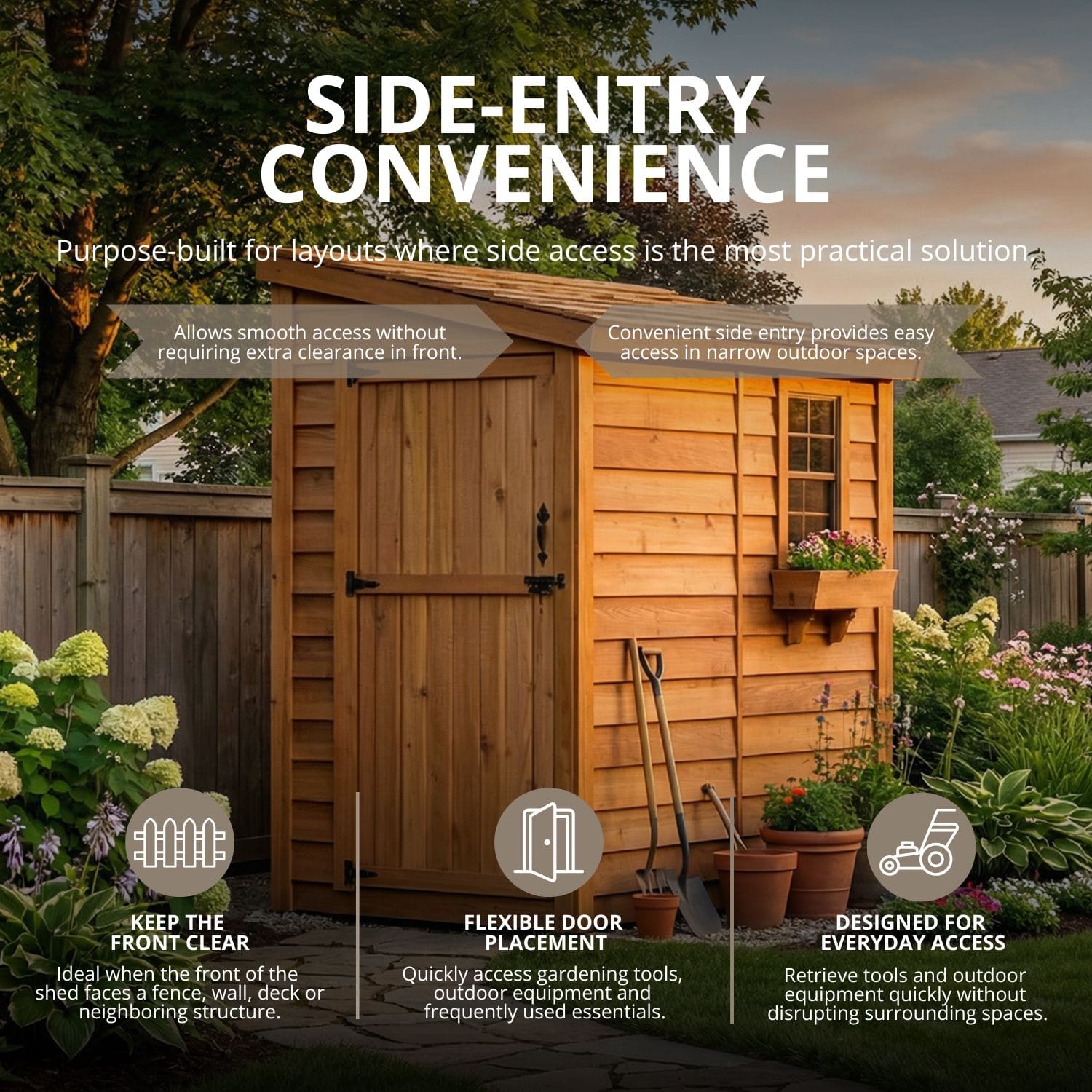 8×4 Cedar Shed - SpaceSaver Side Door – Lean-To Storage Kit 8 Wooden shed with side-entry access.