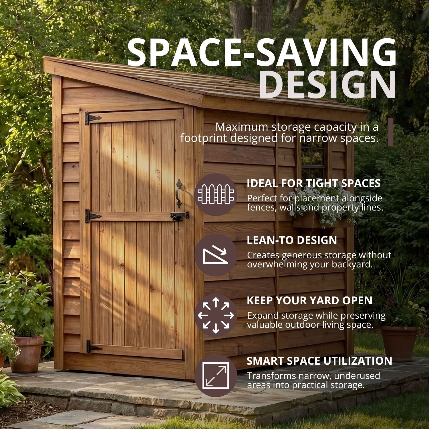 8×4 Cedar Shed - SpaceSaver Side Door – Lean-To Storage Kit 2 Compact shed for narrow outdoor spaces