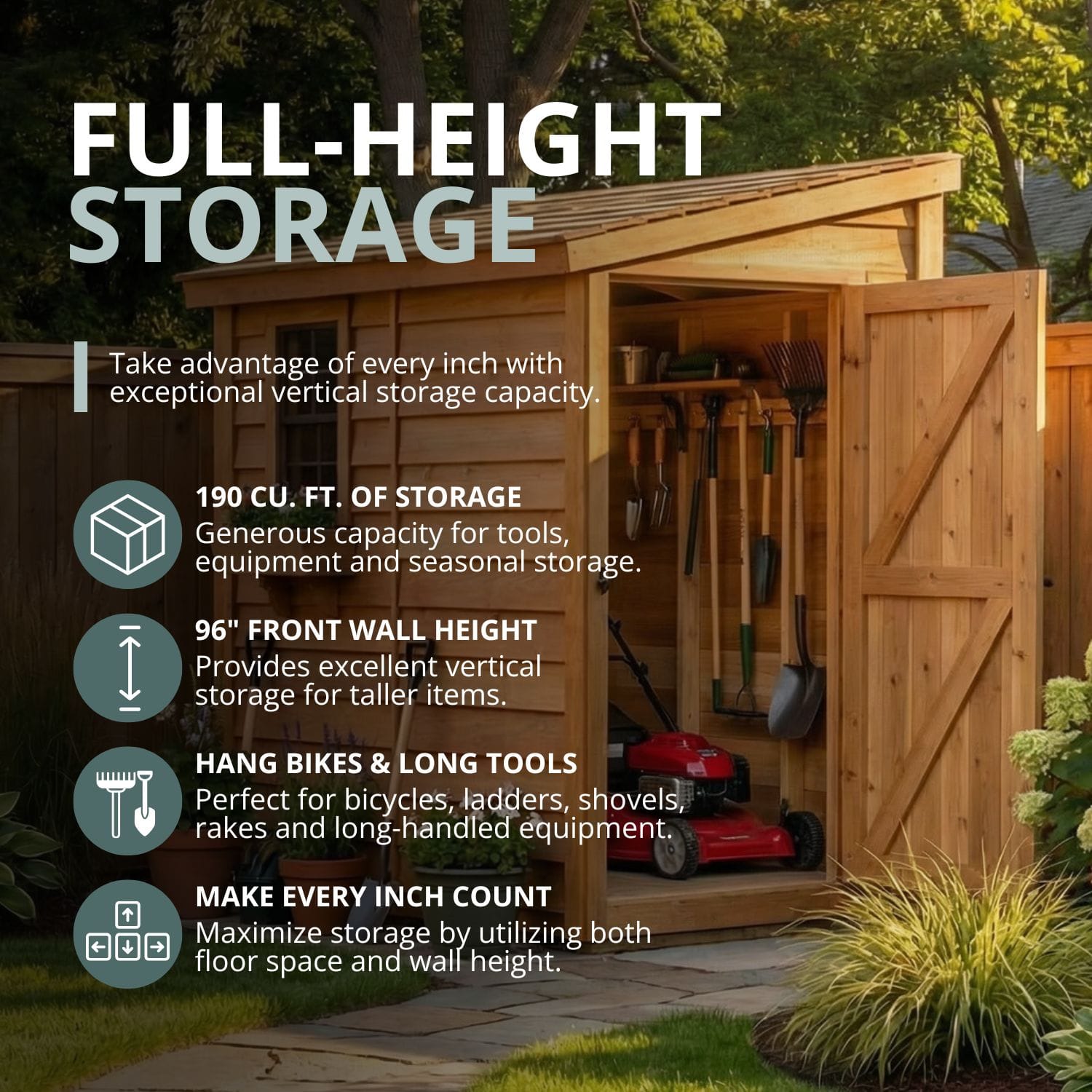 8×4 Cedar Shed - SpaceSaver Side Door – Lean-To Storage Kit 4 Wooden shed with full-height storage