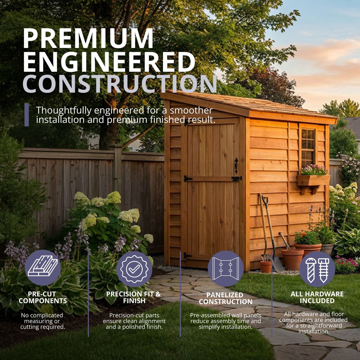 8×4 Cedar Shed - SpaceSaver Side Door – Lean-To Storage Kit 12 Wooden shed with premium construction features.