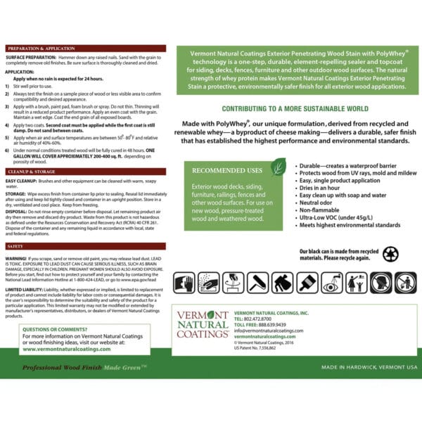 Exterior Wood Stain - PolyWhey® Vermont Natural Coating 12 Vermont Natural Coatings Exterior Stains 3