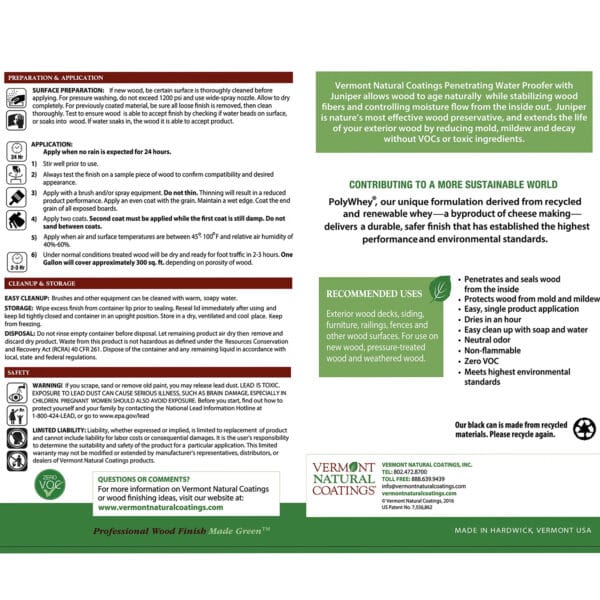 Exterior Wood Waterproofer - Juniper Infused - Vermont Natural Coating 7 Waterproof Sealer Clear 2